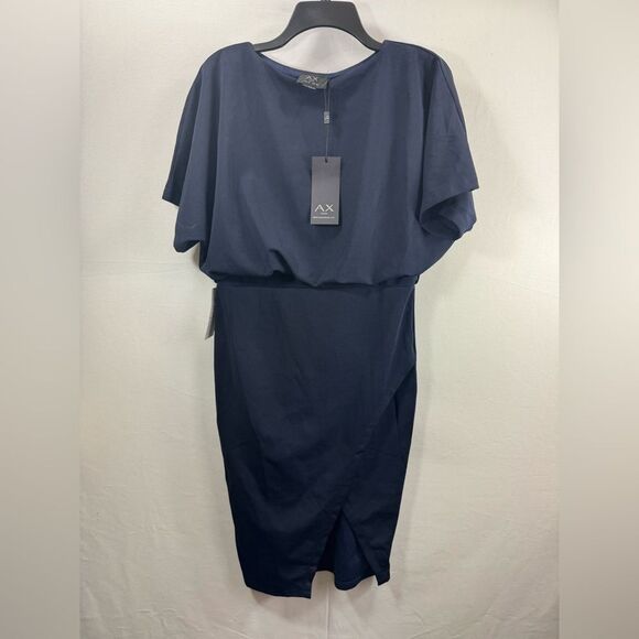 Ax Paris Tie Waist Midi Dress- Navy- Size 8 US/ 12 UK- NWT Missing Belt - Picture 2 of 8